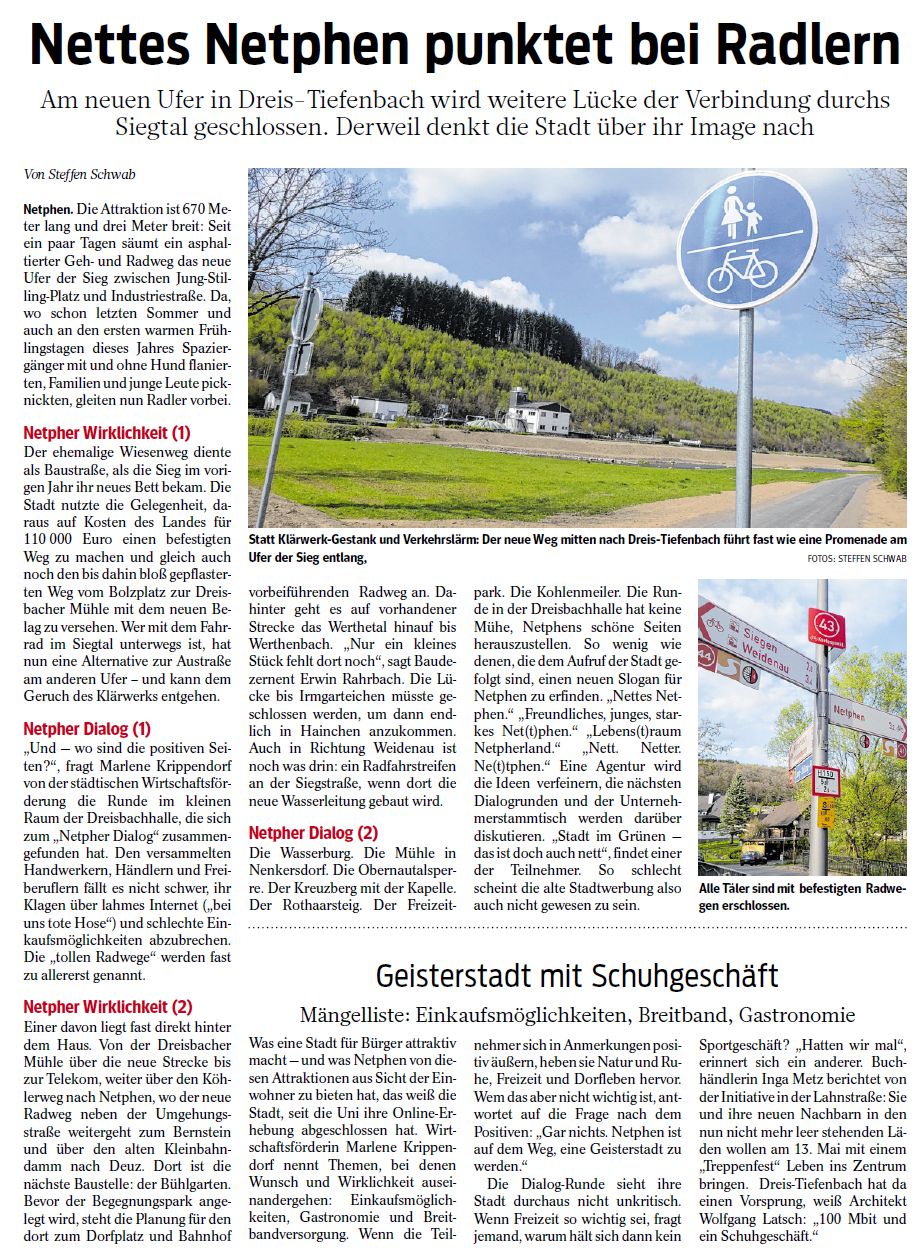 Schön, jedoch nichts für Rennradfahrer: Der neue Siegau-Radweg in Dreis-Tiefenbach. Er ist natürlich nicht benutzungspflichtig